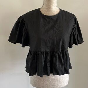 K/LAB size Large black cropped blouse with 🔑 hole back.  Linen blend.